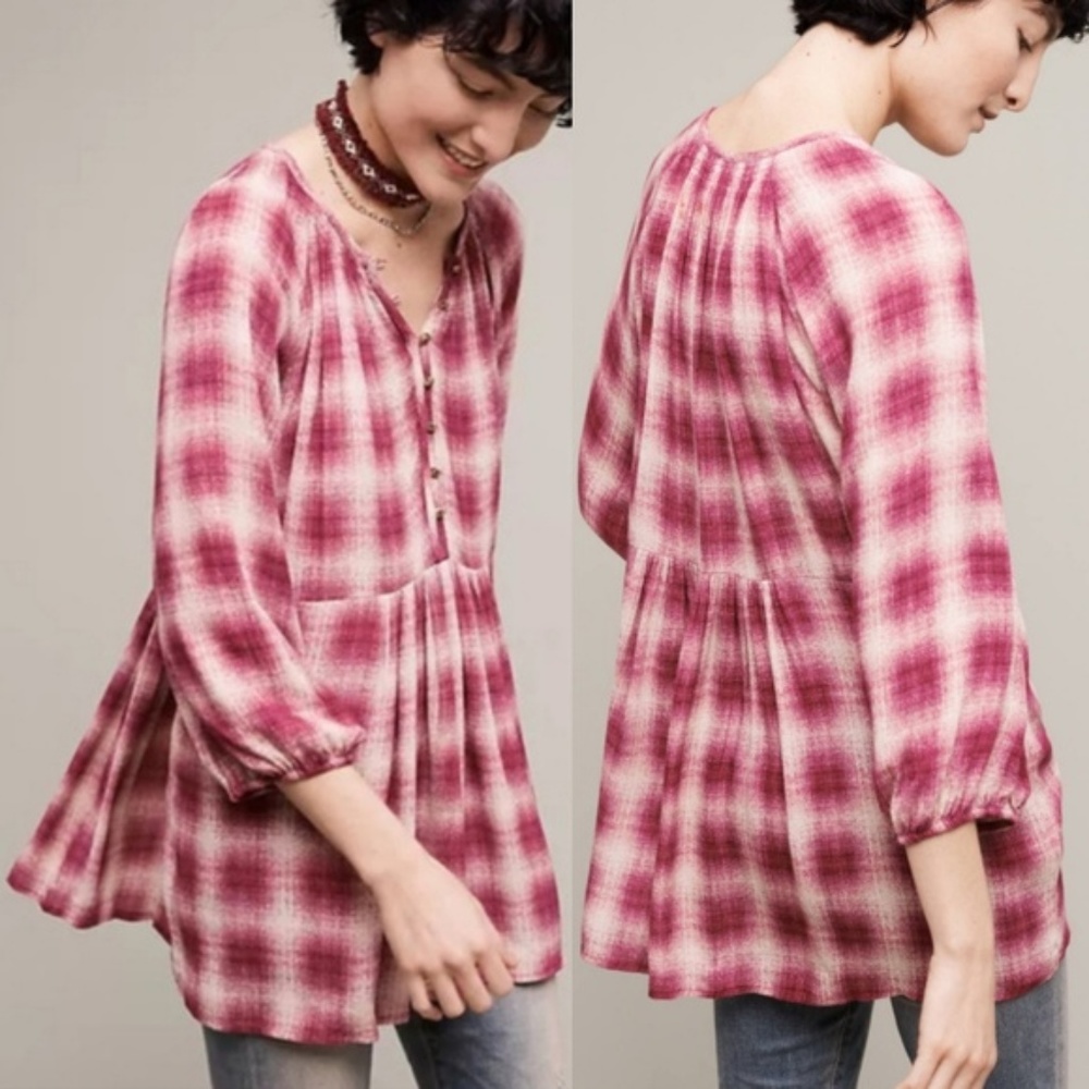 Maeve - Anthropologie Calavon Pink Plaid Top